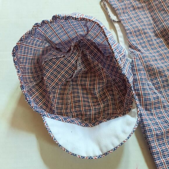 Vintage 1980s A TINY TOTS ORIGINAL Infant Plaid Shortalls Romper Hat  Size 18M - Picture 9 of 9